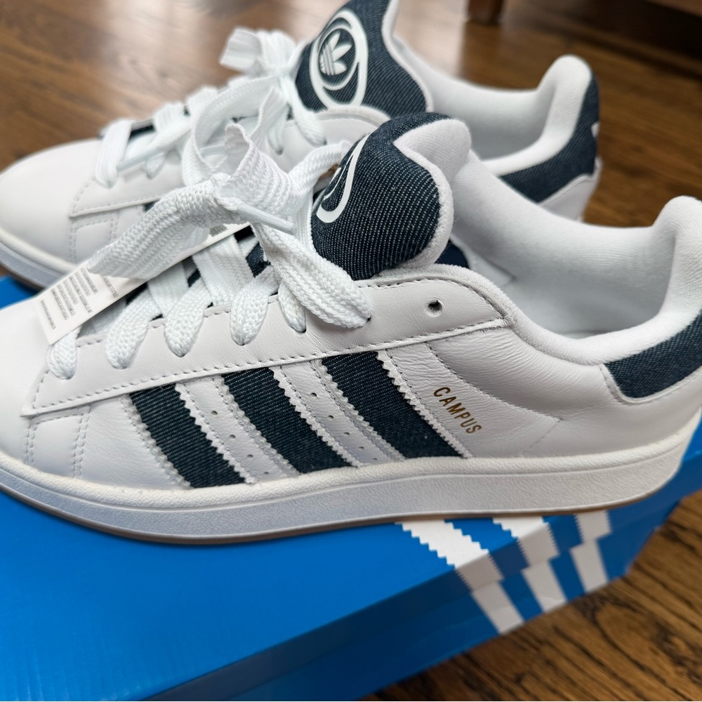 Adidas Womens Campus White and Denim Blue Sneakers